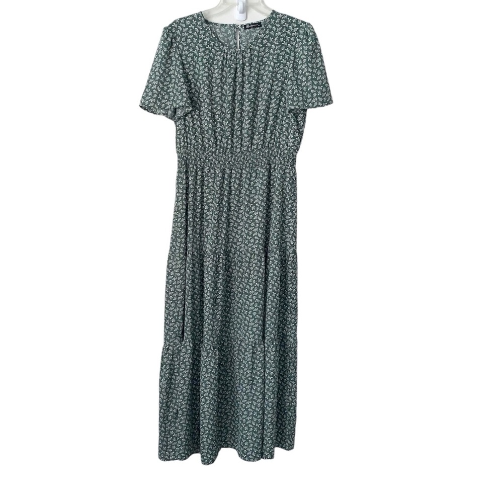 PRETTYGARDEN Maxi Dress Womens XL Flutter Sleeve Smocked Tiered Boho Floral - Picture 2 of 14